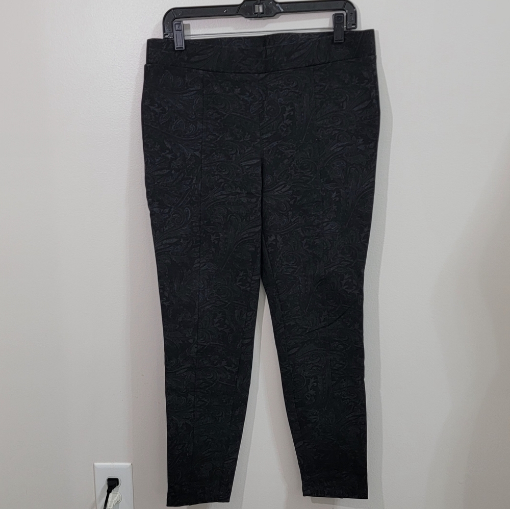 Style & Co Women's L Ponte Pull on Pants Black Gray Print Mid Rise Comfort Wais